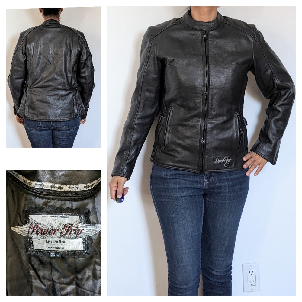 Leather Motorcycle Riding Jacket Power Trip